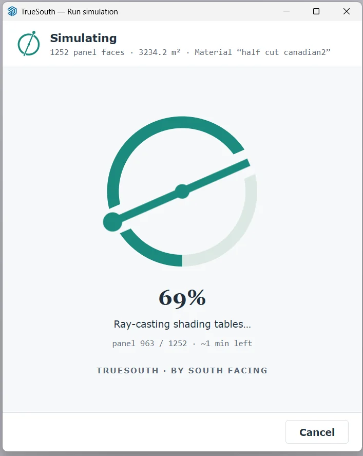 Progress dialog with the compass filling, percentage and time remaining